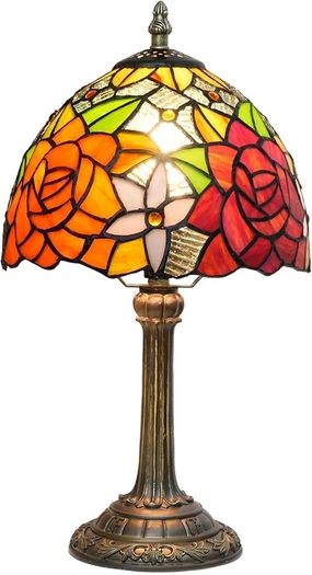 Lamp - Rose Flower Stained Glass Table Lamp 8x8x14 Inches - Rose Flower Style Desk Reading Light - Bedroom & Living Room Decor