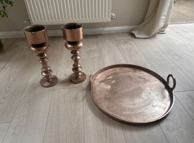 candle holders and serving tray