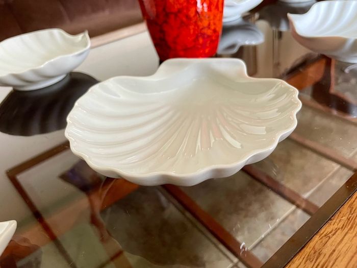 8 Vintage French White Porcelain Scallop Shell Dishes CNP France