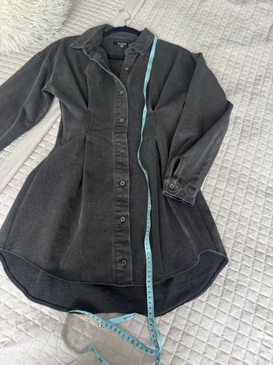Missguided Petite Washed Black Denim Shirt Dress UK 8