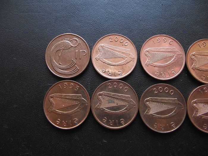 10 Irish 1 penny coins (1995-2000) Nice Condition!