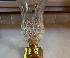 Waterford Crystal Lismore hurricane/candle lamp with a brass/gold-tone pedestal base