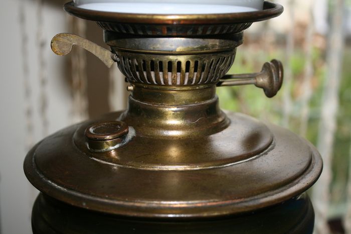 Vintage 1800s Oil Lamp Converted To Electric Oil Gwtw Table Lamp With Milk Glass Shade H-22"