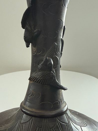 Antique Japanese Meiji Period Bronze Vase (High Relief Birds & Blossoms)  c.1890 to 1910