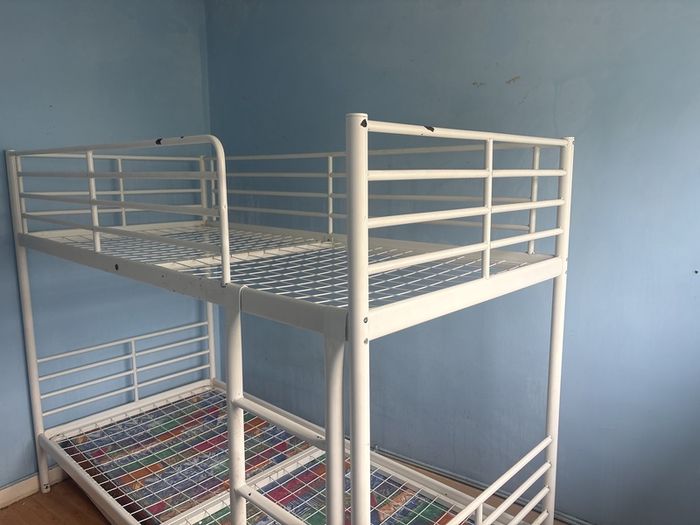 white metal bunk bed frame