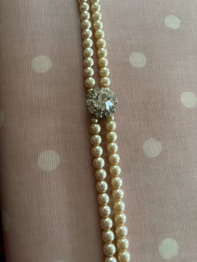 Double strand Faux pearls with Diamond clasp