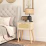 Nightstand Set of 2 End Table Small Bedside Table Handmade Rattan Decorated Drawer  Solid Wood Legs, 35by27by53cm, Modern Side Table for Bedroom, Living Room, Natural HST010N-2 Image 4