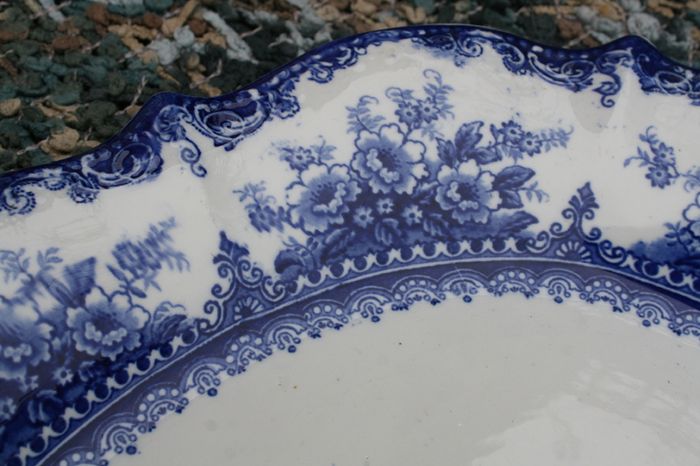 Vintage Ironstone Blue and white Transfer Serving Plates HUDSON WILCOX & TILL - England 16"x12" and 14"x11"
