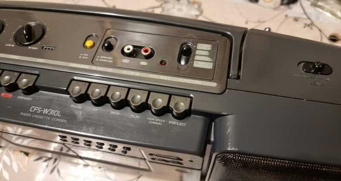 From 1993 Sony CFS-W310, sale as radio, 2 cassette not working, no motor.