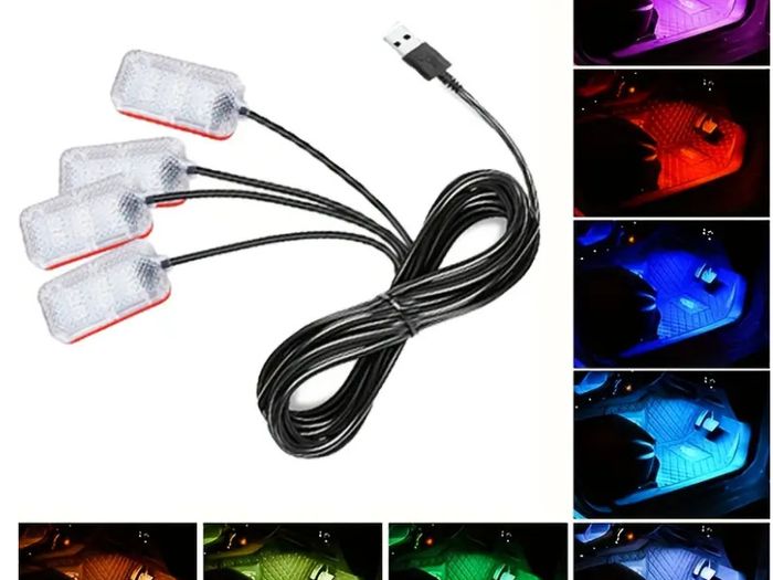 4pcs RGB LED Atmosphere Lamp Set for Car - High Brightness, Long Lifespan, USB-Powered