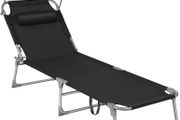 Sun Lounger, Deck Chair Folding, Sunbed, 193 x 53 x 29 cm, Max. Load 150 kg, with Sunshade Headrest Adjustable Backrest, Reclining Sun Chair for Terrace Pool Garden, Black (FREE POSTAGE)