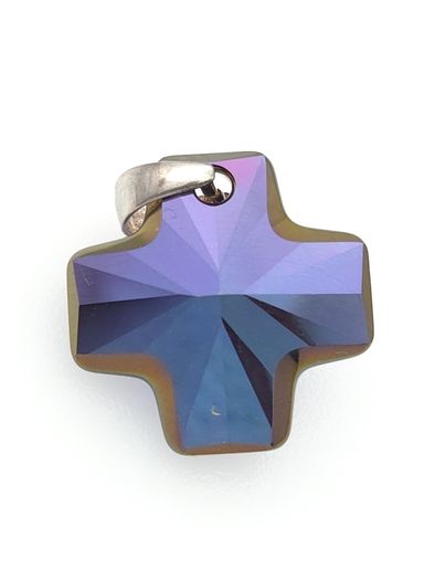 Vintage 925 Sterling Silver Blue Aurora Borelis Cross Pendant