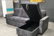 Grey velvet Corner Sofa Bed with Storage 215cm