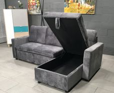 Grey velvet Corner Sofa Bed with Storage 215cm