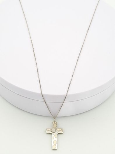 Signed Sterling Silver Cross Necklace, Mother Of Pearl Accent