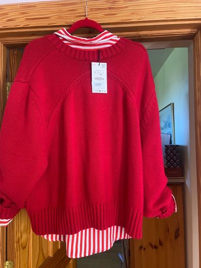 Zara Red Oversized V Neck Jumper  Size Large