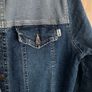 Jeans denim distressed jacket midi long trench coat dress over knee long sleeve stretch material size L/XL Image 2