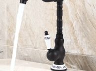 main image for ad Black Brass Kitchen Bathroom  Mixer Tap Vintage-Style Tall Basin Faucet with Ceramic Handle Hot &amp; Cold, Single Hole Mount