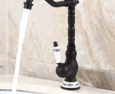 Black Brass Kitchen Bathroom  Mixer Tap Vintage-Style Tall Basin Faucet with Ceramic Handle Hot & Cold, Single Hole Mount