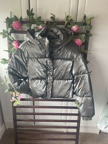 jacket Zara size small cropped metallic hooded jacket