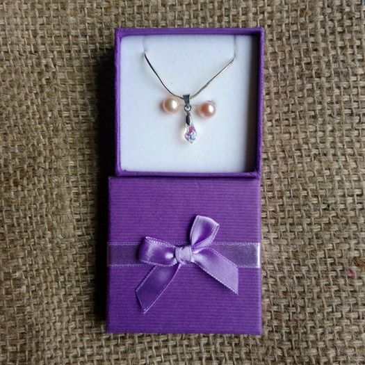 Crystal pendant, silver chain and pearl earrings set, free shipping!