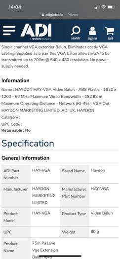 HAYDON VGA Video extender Balun
