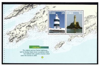 1997 Ireland Lighthouse Stamp Booklet Pane Showing The Fastnet Lighthouse Commemorative Stamps Mint Never Hinged (MNH). Hibernian HP94.