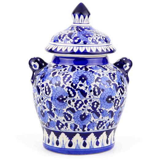 Blue Floral Handmade and Hand Painted Large Ceramic Jar with Lid, Chinese Style Jar | Warehouse Clearance | Massive Discount | Bargain prices