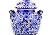 Blue Floral Handmade and Hand Painted Large Ceramic Jar with Lid, Chinese Style Jar | Warehouse Clearance | Massive Discount | Bargain prices