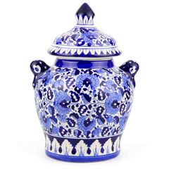 Blue Floral Handmade and Hand Painted Large Ceramic Jar with Lid, Chinese Style Jar | Warehouse Clearance | Massive Discount | Bargain prices