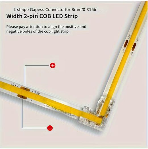 20pcs LED Connector Set, 2Pin L-Shaped Solderless Transparent LED Strip Connectors, 8mm Light Bar L-Clips, No Dark Area