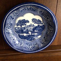 Vintage Daher blue and white 10 inch tin bowl