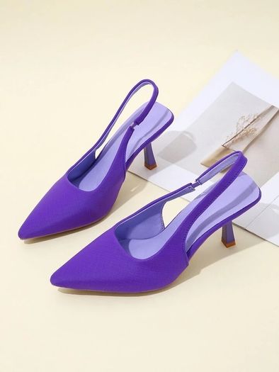 Point Toe Stiletto Heeled Slingback Pumps purple low heels size 7 UK / 40 EU