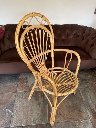Vintage Franco Albini Style Cane and Bamboo Wicker Chair Mid Century Modern Boho