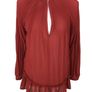River Island Ladies Red Semi Pleated Sheer Top Long Sleeves Cold Shoulders Sz 10 including postage Image 2