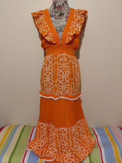 RIVER ISLAND Orange floral frill detail beach maxi dress,  NEW WITH TAGS