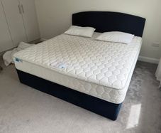 Navy super king bed, mattress,base and headboard