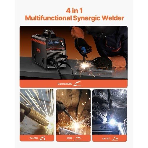MIG Welder, 160A Synergic Mig Welding Machine, 4-in-1 Gas MIG/Flux Core MIG/Stick/Lift TIG Multi-Process Welder Machine with IGBT Inverter Technology and LCD Screen Display