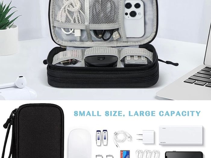 Electronics Accessories Organiser Bag, Travel Cable Organizer Bag Pouch Portable Waterproof Double Layers All-in-One Carry Travel Bag for Cable, Cord, Charger, Phone, Earphone M-Black