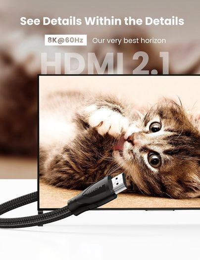 Ugreen 3M HDMI 2.1 UHD/3D 8K (7680x4320@60Hz) 48Gbps Ultra High Speed Cotton Braided (Nickel-Plated) Cable (Brand New/Warranty)
