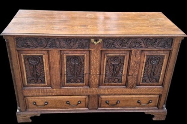 Jacobean Revival Carved Oak Coffer.
