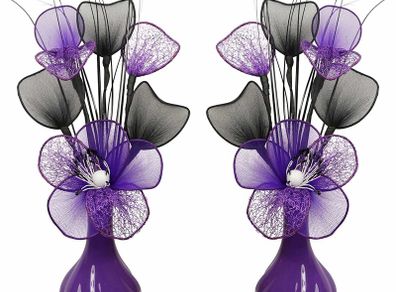 Matching Pair of Purple Vases with Purple Artificial Flowers, Ornaments Small Gift Home Accessories