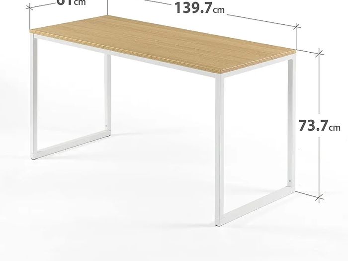 Home Office Desk 140 / 61 /74 cm  Metal and Wood Computer Desk, Easy Assembly  Natural Brown & White
