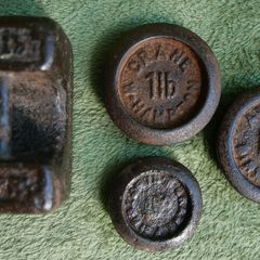 Vintage Old Handmade Rustic Iron Weight Measurement Seer Scale Rare 4 Piece