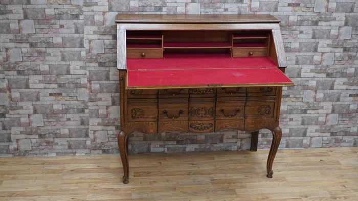 French Louis XV Revival Carved Solid Oak Bureau/Secretary, c.1920s