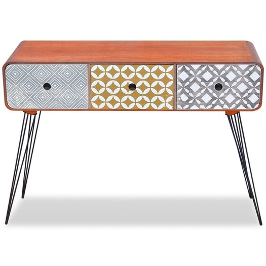 Console Table with 3 Drawers Brown
