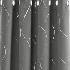 MULTIPLE SIZES AVAILABLE Blackout Curtains, Thermal Insulated Curtains, Wave Line Foil Printed Ring Top Curtains for Girls Bedroom, 46 x 54 Inch(Width x Length), Light grey, 2 panels (FREE SHIPPING)