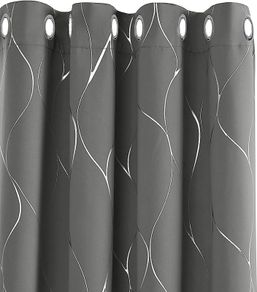 MULTIPLE SIZES AVAILABLE Blackout Curtains, Thermal Insulated Curtains, Wave Line Foil Printed Ring Top Curtains for Girls Bedroom, 46 x 54 Inch(Width x Length), Light grey, 2 panels (FREE SHIPPING)