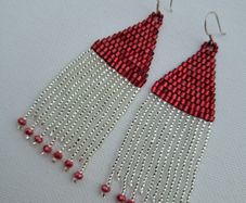 Red fringe earrings, silver earhooks