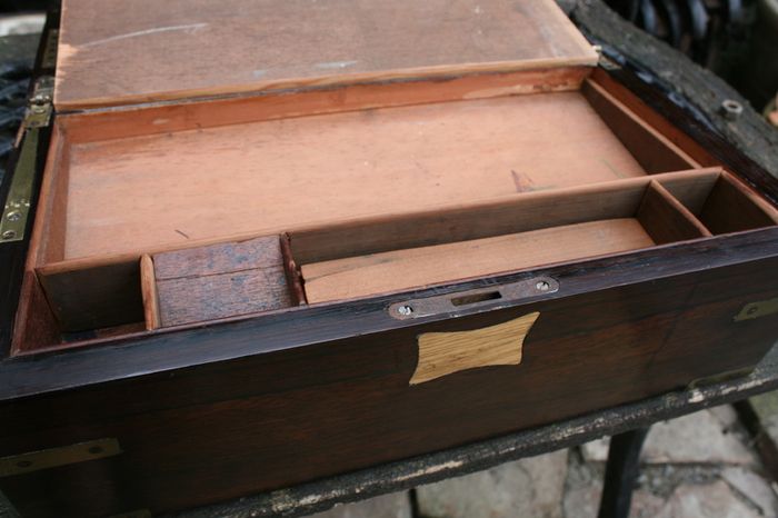 Antique Wooden Writing Box 19th century ,Brass fittings